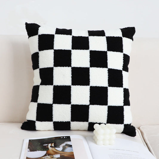 Black Chessboard Square Pillow