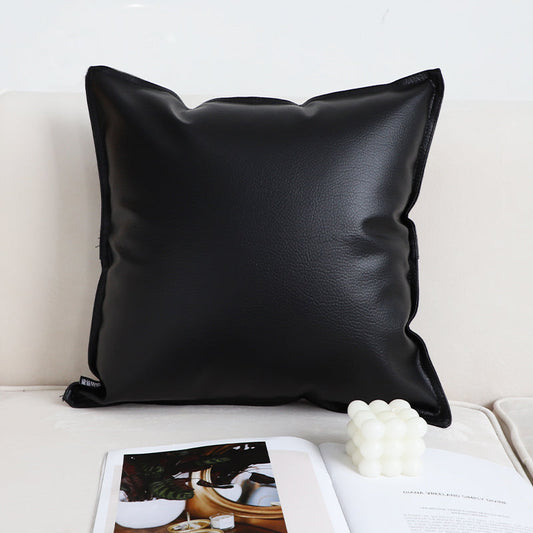 Faux Black Leather Square Pillow