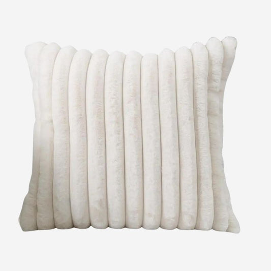 Cream White Striped Faux Fur Decorative  Throw Pillow Cover