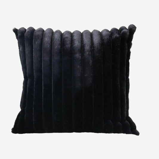 Black Striped Faux Fur Decorative  Throw Pillow Cover
