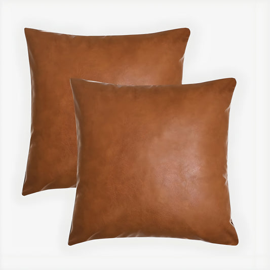 2 Brown Faux Leather Pillow Case - Vegan and Stylish