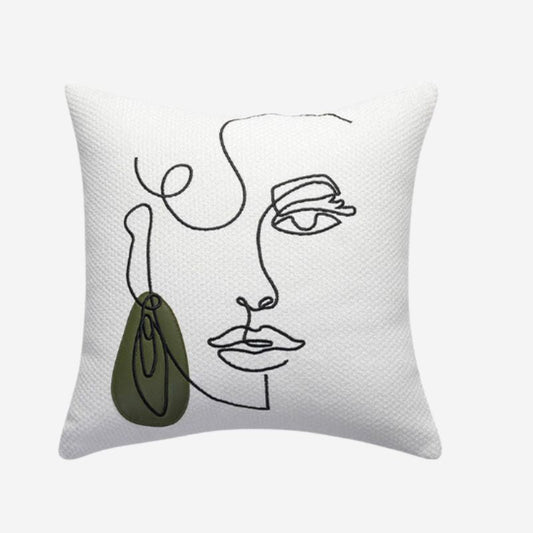 Nordic Style Earring Girl Sage Green  Pillow Cover